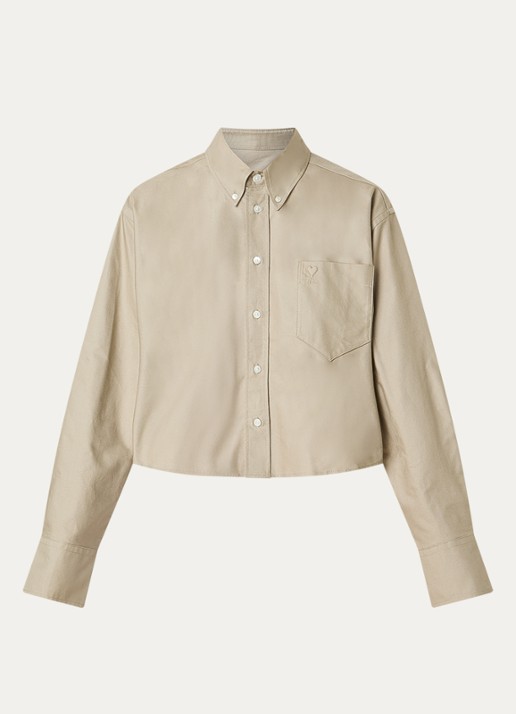 AMI Paris Cropped blouse met borstzak - voorkant khaki