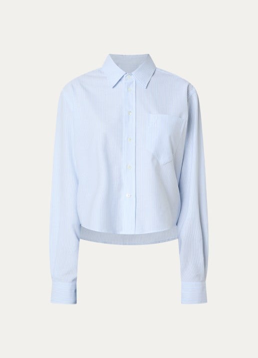 AMI Paris Cropped blouse met streepprint - voorkant 4 lichtblauw