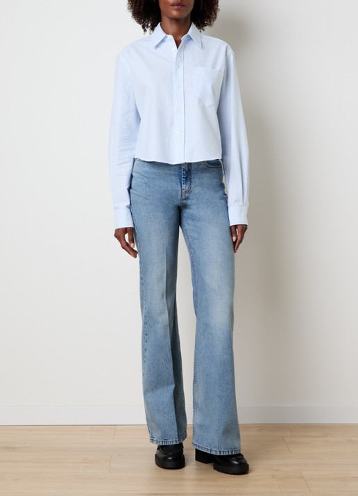 AMI Paris Cropped blouse met streepprint - voorkant 5 lichtblauw