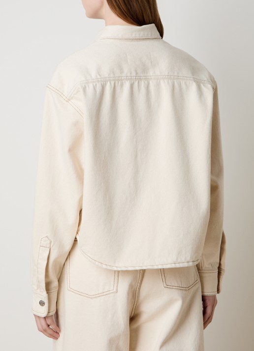 AMI Paris Cropped blouse van denim met logoborduring  - achterkant gebroken wit