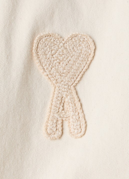 AMI Paris Cropped blouse van denim met logoborduring  - detail 3 gebroken wit