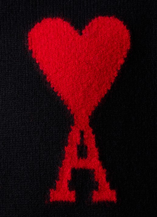 AMI Paris Fijngebreide coltrui van scheerwol met ingebreid logo - detail 3 zwart