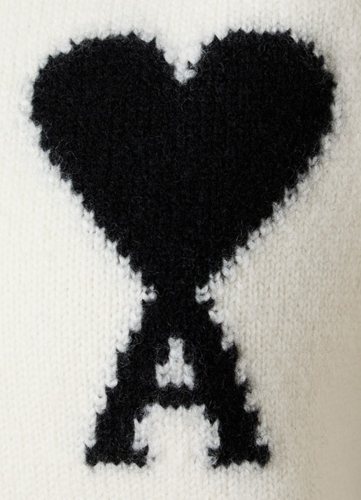 AMI Paris Fijngebreide spencer van wol met logo - detail 4 creme