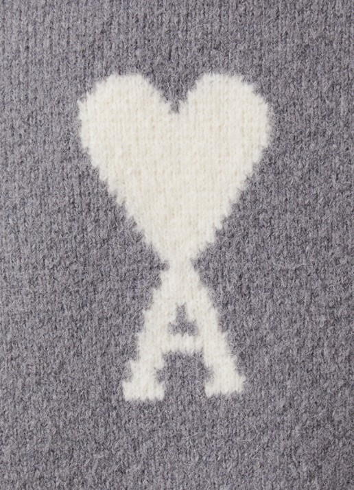 AMI Paris Fijngebreide trui in alpaca wolblend met logoprint - detail 4 grijs