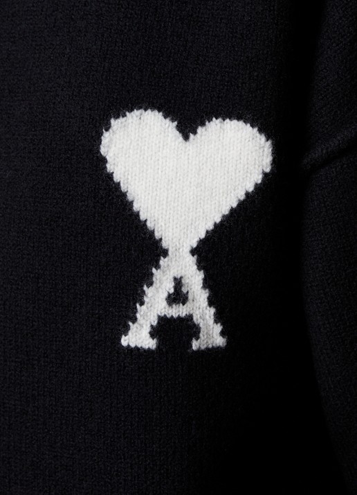 Ami Paris Fijngebreide trui van wol met ingebreid logo - detail 2 zwart