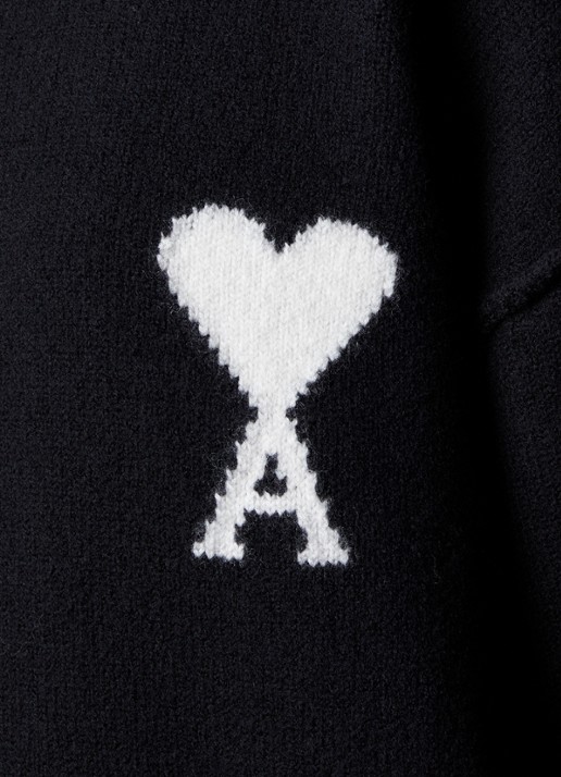 Ami Paris Fijngebreide trui van wol met ingebreid logo - detail 2 zwart