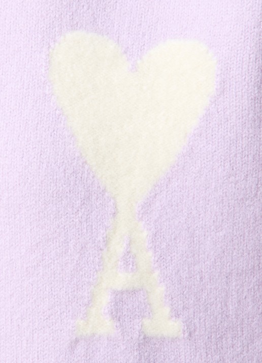AMI Paris Fijngebreide trui van wol met logo  - detail 3 lavendel