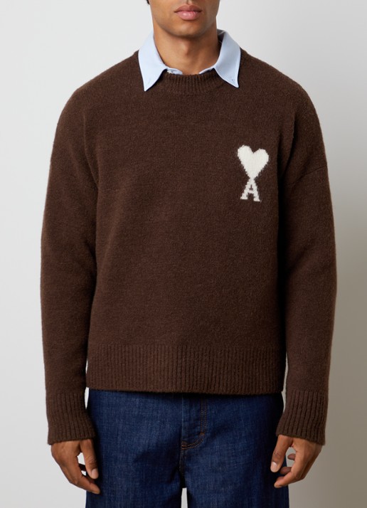 AMI Paris Fijngebreide trui van wol met logoprint