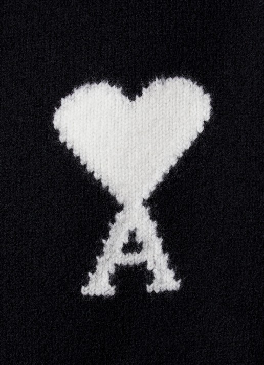 AMI Paris Fijngebreide trui van wol met logoprint - detail 4 zwart