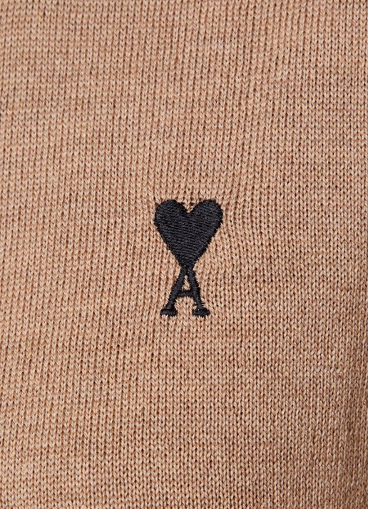 AMI Paris Fijngebreide vest van merino wol - detail 4 camel