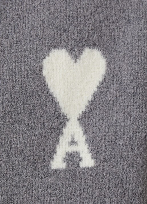 AMI Paris Grofgebreid vest in wolblend met logo - detail 5 grijs
