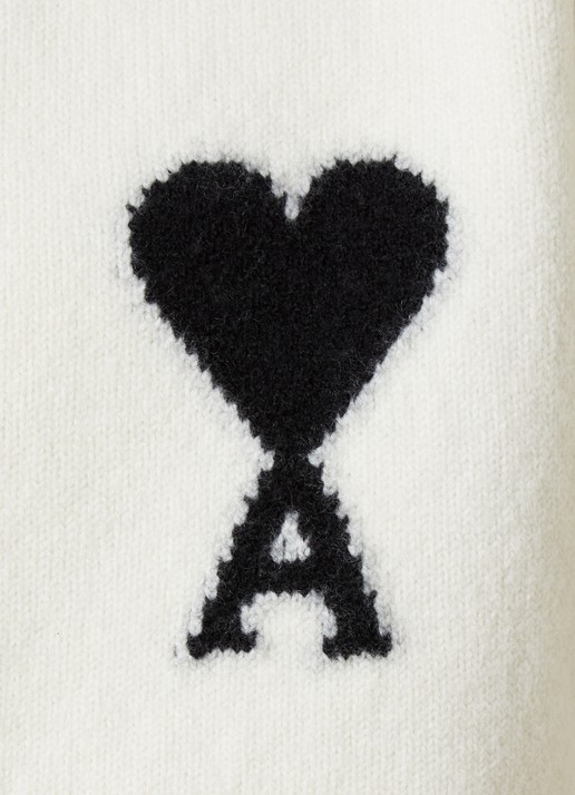 AMI Paris Grofgebreid vest van wol met logo - detail 5 ivoor