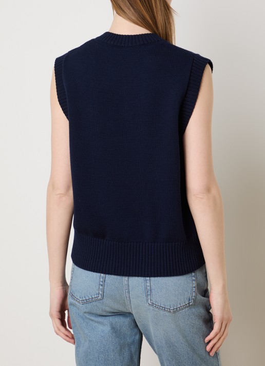 AMI Paris Grofgebreide spencer in scheerwolblend met ingebreid logo - achterkant 2 donkerblauw
