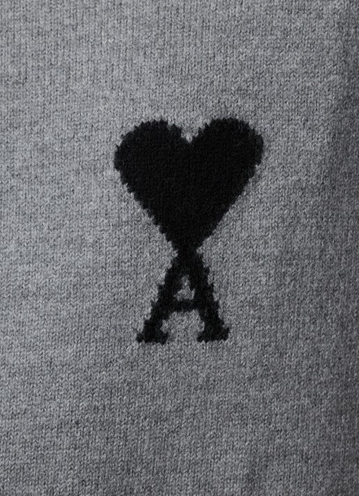 AMI Paris Grofgebreide trui van scheerwol met ingebreid logo - detail 5 grijs