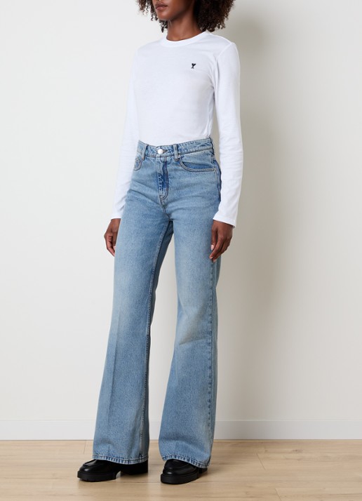 AMI Paris High waist flared jeans met lichte wassing - voorkant 5 indigo