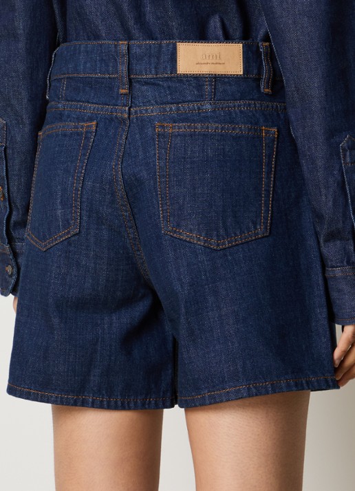 AMI Paris High waist loose fit korte broek van denim - achterkant 3 indigo
