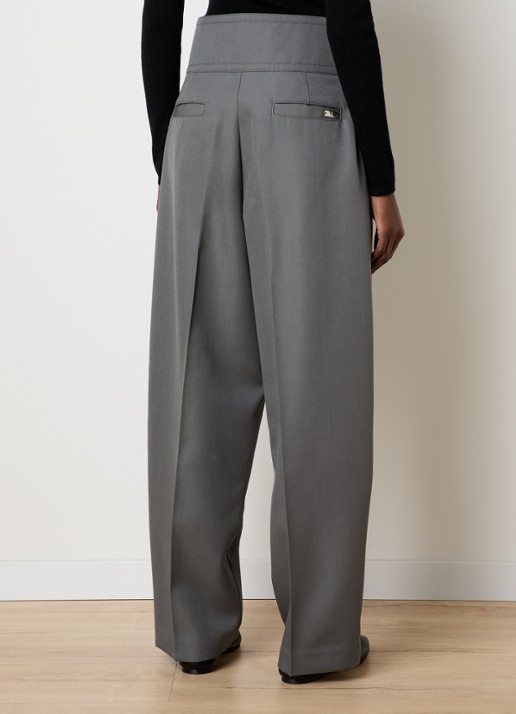 AMI Paris High waist loose fit pantalon van wol met steekzakken - achterkant 3 grijs