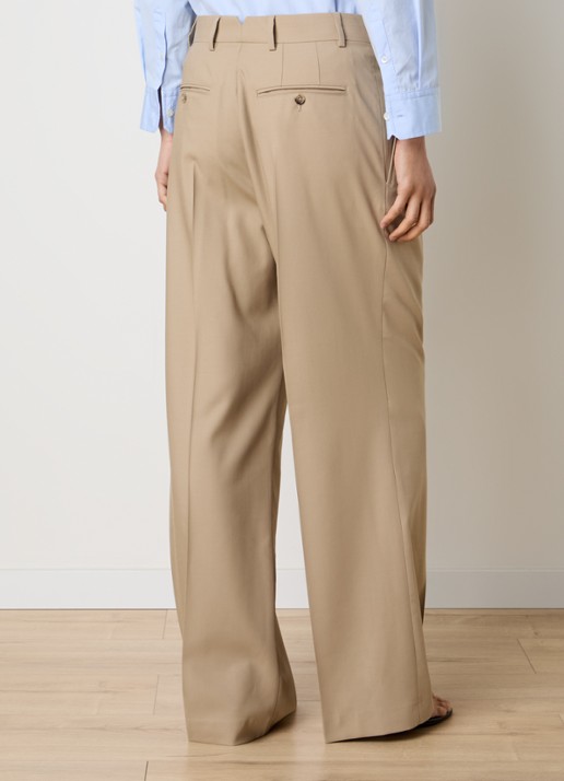 AMI Paris High waist wide fit pantalon van scheerwol - achterkant beige