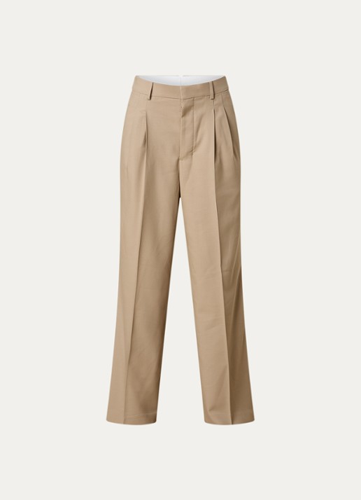 AMI Paris High waist wide fit pantalon van scheerwol - voorkant 4 beige