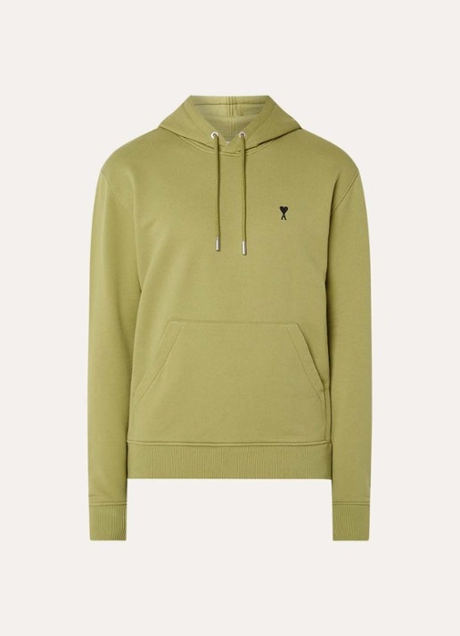 AMI Paris Hoodie met logoborduring - voorkant 2 mosgroen