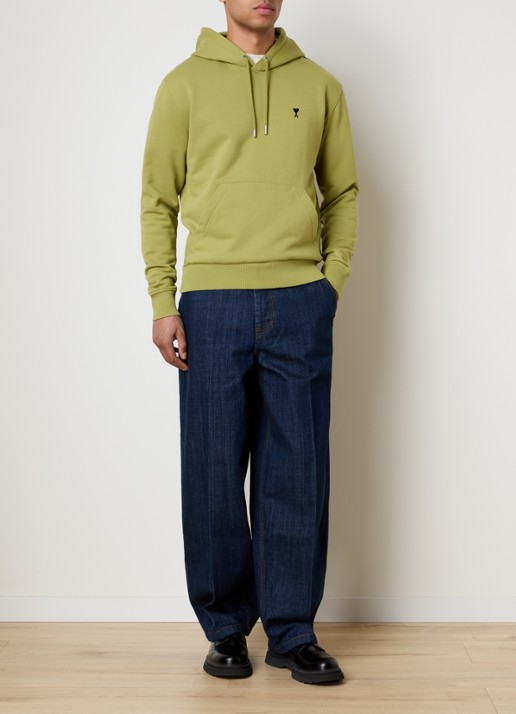 AMI Paris Hoodie met logoborduring - voorkant 3 mosgroen