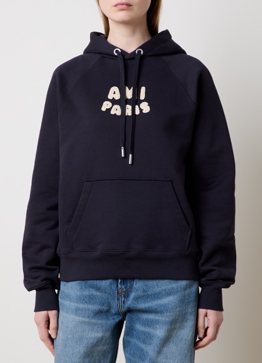 AMI Paris Hoodie van  katoen met 3D logoprint - detail 4 donkerblauw