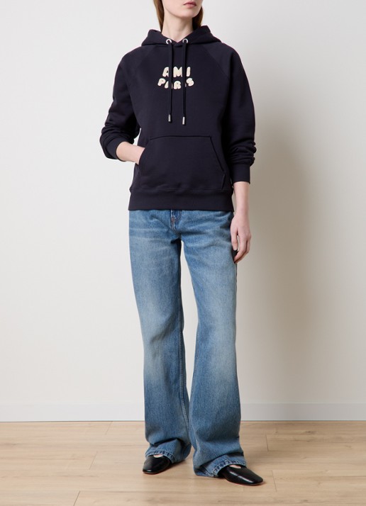 AMI Paris Hoodie van  katoen met 3D logoprint - voorkant 3 donkerblauw