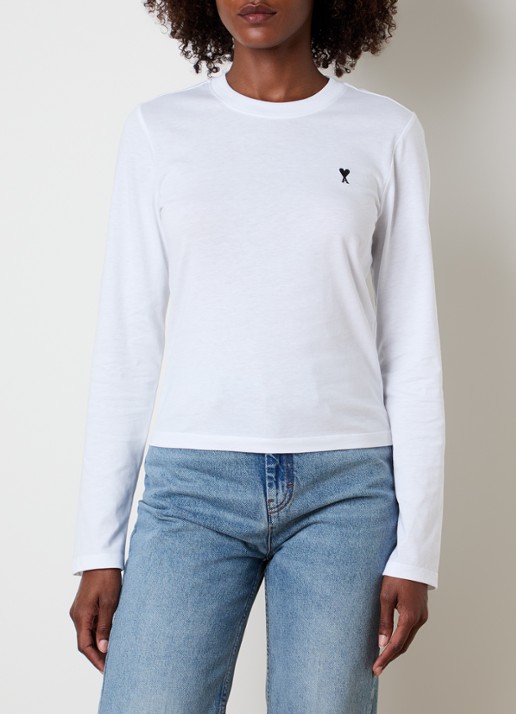 AMI Paris Longsleeve met logoborduring - detail 3 wit