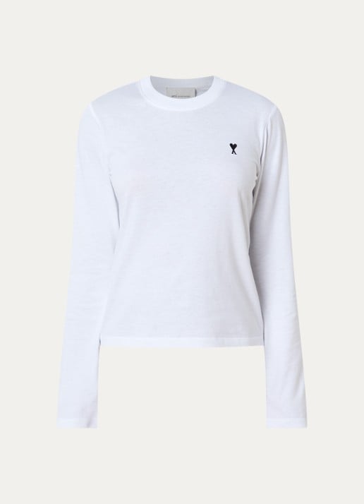 AMI Paris Longsleeve met logoborduring - voorkant wit