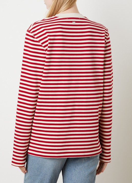 Ami Paris Longsleeve met streepprint en logoborduring - achterkant 3 rood