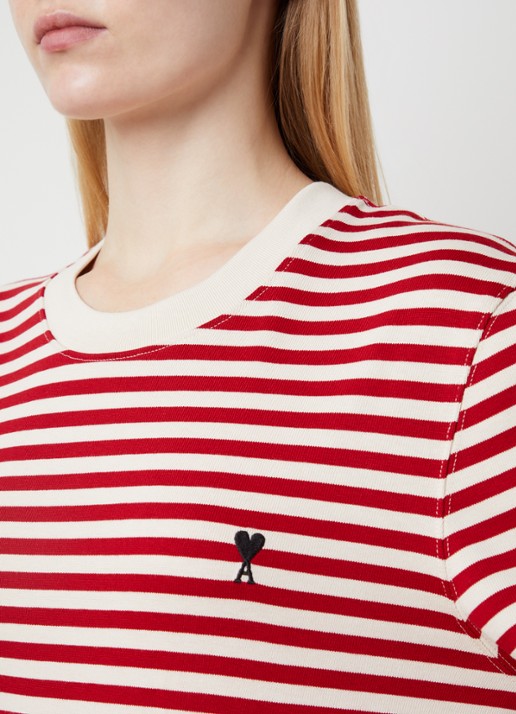Ami Paris Longsleeve met streepprint en logoborduring - detail 2 rood