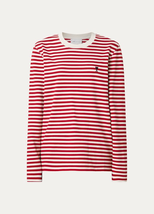 Ami Paris Longsleeve met streepprint en logoborduring - voorkant 4 rood