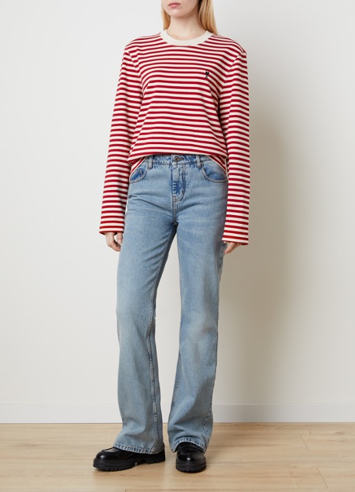 Ami Paris Longsleeve met streepprint en logoborduring - voorkant 5 rood