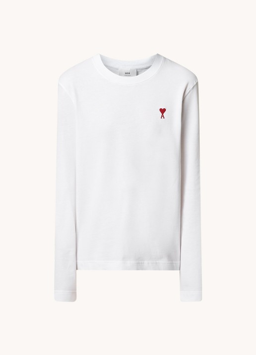 AMI Paris Longsleeve van  katoen met logoborduring - voorkant 2 wit