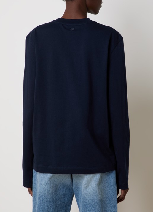 AMI Paris Longsleeve van  katoen met logoborduring  - achterkant 3 donkerblauw