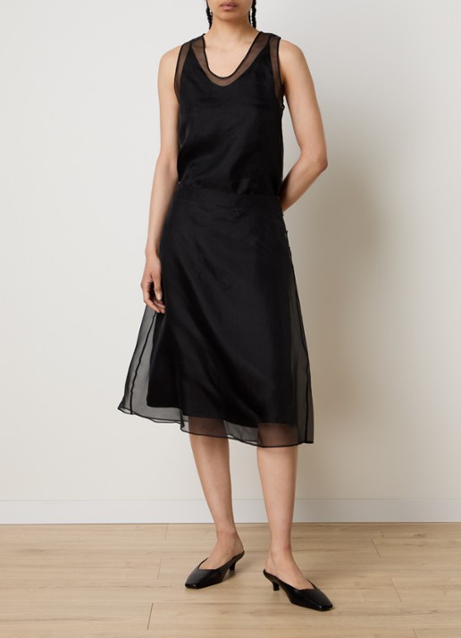 AMI Paris Mid waist midi rok van zijde - voorkant 4 zwart