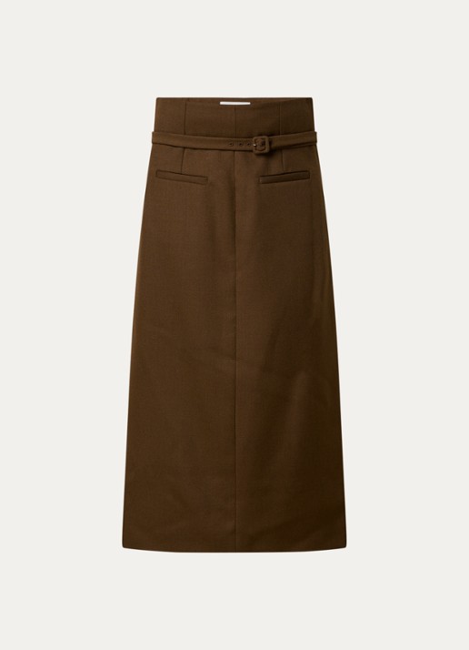 Ami Paris Midi kokerrok met paspelzakken - voorkant 4 bruin