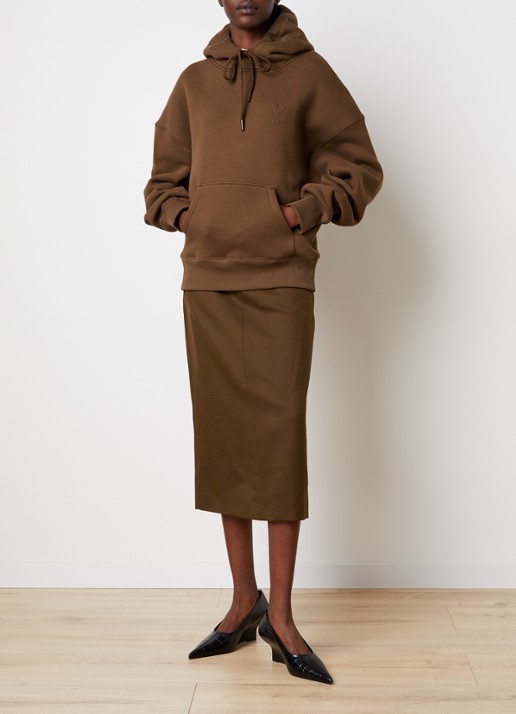 Ami Paris Midi kokerrok met paspelzakken - voorkant 5 bruin