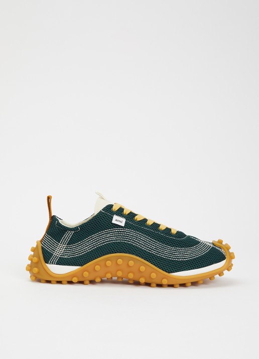 AMI Paris Mirage sneaker met schapenleren details - voorkant donkergroen
