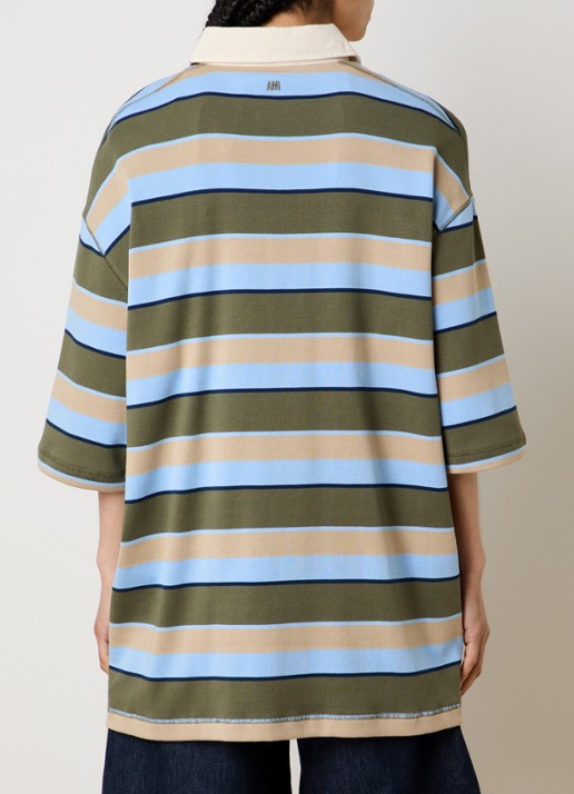 AMI Paris Oversized polo met streepprint - achterkant 3 mosgroen