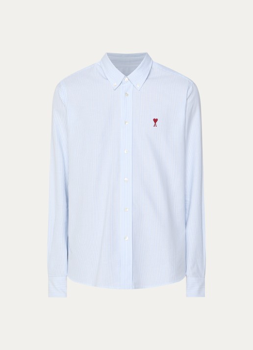 AMI Paris Regular fit overhemd met logo - voorkant lichtblauw