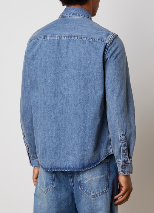 AMI Paris Regular fit overhemd van denim met logo - achterkant 3 indigo