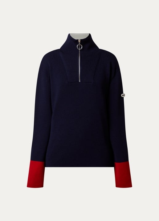 Ami Paris Ribgebreide trui van merino wol met halve rits - voorkant 4 donkerblauw