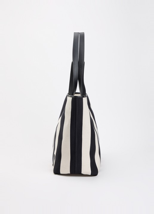 AMI Paris Shopper met streepprint en leren details - detail 3 zwart