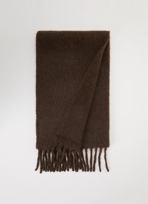 AMI Paris Sjaal in alpaca wolblend met franjes 235 x 30 cm - voorkant bruin