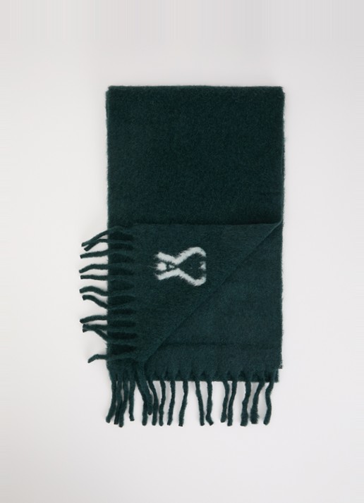 AMI Paris Sjaal in alpaca wolblend met franjes 235 x 30 cm - voorkant 2 donkergroen