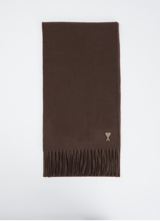 AMI Paris Sjaal van wol met logodetail van leer 200 x 25 cm - voorkant bruin