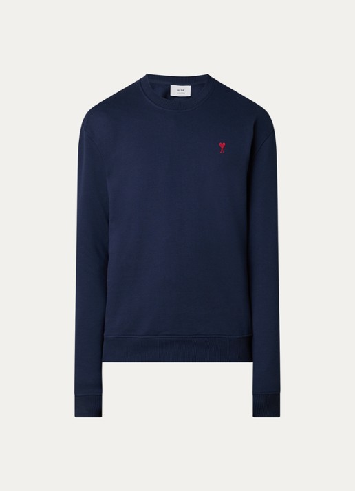 AMI Paris Sweater met logoborduring - voorkant 3 donkerblauw