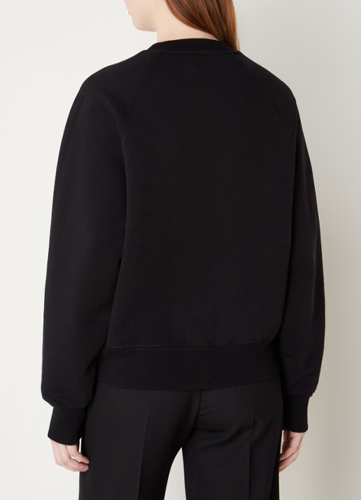 AMI Paris Sweater van  katoen met logoborduring - achterkant 5 zwart