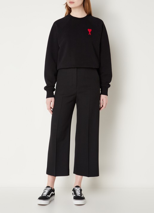 AMI Paris Sweater van  katoen met logoborduring - voorkant 2 zwart